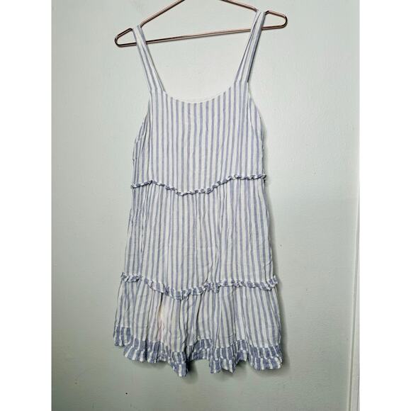 RAILS Blue White Scoop Neck Linen Blend Ruffled Tiers Sandy A-Line Dress Size S - Picture 3 of 10